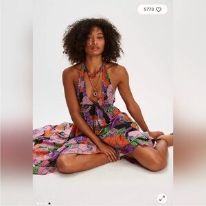 Free People Floral Halter Maxi Dress Hot Pink Combo Boho NWT